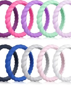 MOKANI Silicone Wedding Ring for Women, 10 Pack Thin and Braided Rubber Band, Fashion, Colorful, Comfortable fit, Skin Safe