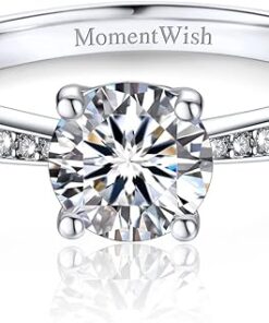 MomentWish Promise Rings for Her, 1Carat Moissanite Engaegment Rings, D Color VVS1 Simulated Diamond 925 Sterling Silver Accent Rings