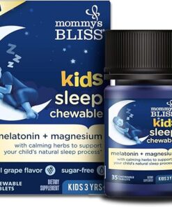 Mommy's Bliss Kids Sleep Chewable Tablets, Contains Melatonin, Magnesium & Calming Herbs, Natural Sleep Aid, Grape Flavor, Sugar Free, Age 3+ (35 Servings), 35 Count (Pack of 1)