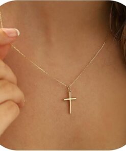 MONOZO Cross Necklace for Women - 14K Gold Plated Cross Necklace Layered Gold Cross Necklace Tiny Sideway Cross Choker Necklace Gold Cross Necklaces for Women Trendy Gold...