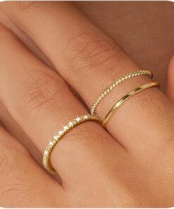 Moodear 3PCS Thin Stackable Ring Set - Dainty 14K Gold Plated Thumb CZ Rings for Women Non Tarnish Size 5-12