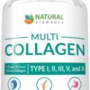 Multi Collagen 180 Protein Capsules - Type I, II, III, V, X Collagen Pills - Proprietary Blend of Eggshell, Chicken, Wild Fish & Grass-Fed Beef Collagen Peptides - 2025mg per serv