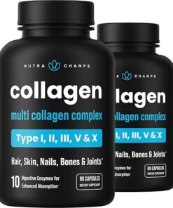 Multi Collagen Pills | Types I,II,III,V,X | Double Hydrolyzed Collagen Peptides Powder Capsules | Healthy Skin, Hair, Nails, Joints | Keto Protein Supplement for Women & Men |...