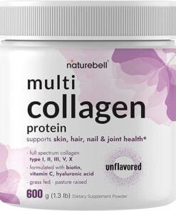 Multi Collagen Protein Powder 600g - 5 Types (I, II, III, V, X) Grass-Fed & Pasture-Raised | with Biotin 5000mcg, Vitamin C & Hyaluronic Acid | Keto, Paleo, Unflavored (54...