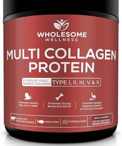 Multi Collagen Protein Powder Hydrolyzed (Type I II III V X) Grass-Fed All-in-One Super Bone Broth + Collagen Peptides - Premium Blend of Grass-Fed Beef, Chicken, Wild Fish,...