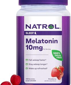 Natrol 10mg Melatonin Gummies, Sleep Support for Adults, Melatonin Supplements for Sleeping, 140 Strawberry-Flavored Gummies, 70 Day Supply