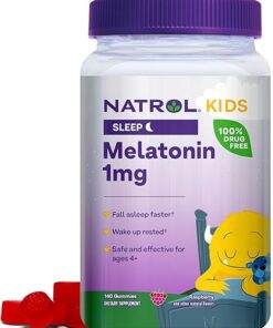 Natrol Kids Melatonin 1mg, Supplement for Restful Sleep, Sleep Gummies for Children, 140 Raspberry-Flavored Melatonin Gummies, 140 Day Supply