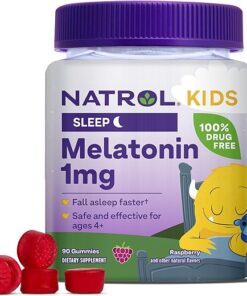 Natrol Kids Melatonin 1mg, Supplement for Restful Sleep, Sleep Gummies for Children, 90 Raspberry-Flavored Melatonin Gummies, 90 Day Supply