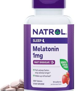 Natrol Melatonin 1mg, Strawberry-Flavored Dietary Supplement for Restful Sleep, 200 Fast-Dissolve Tablets, 200 Day Supply