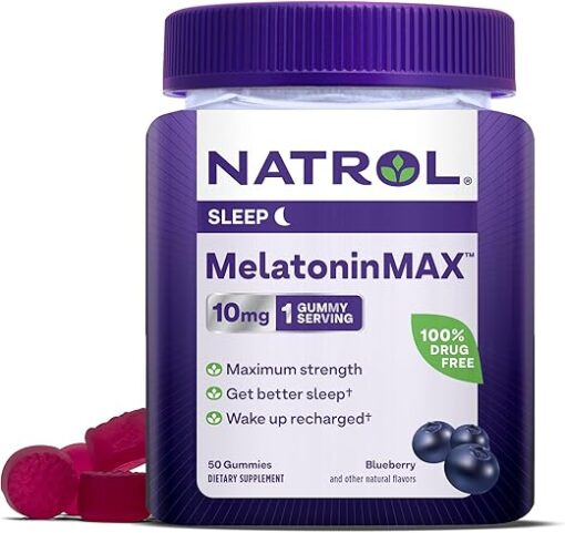 Natrol MelatoninMax(TM) Sleep Gummy Nighttime Sleep Aid for Occasional Sleeplessness, Blueberry Flavor, 10 mg, 50 Count, 50 Day Supply