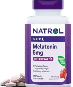 Natrol Sleep Melatonin 5mg Fast Dissolve Tablets, Nighttime Sleep Aid for Adults, 200 Strawberry-Flavored Melatonin Tablets, 200 Day Supply