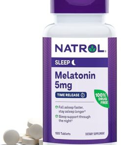 Natrol Time-Release Melatonin 5 mg, Dietary Supplement for Restful Sleep, 100 Tablets, 100 Day Supply