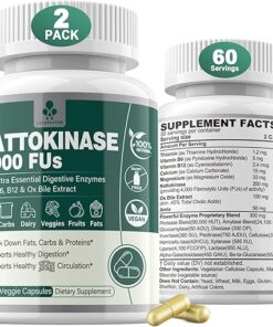 Nattokinase 4000 FU for Longevity - Nattokinase Supplement with Vitamin B6, B12 for Cognition Support, Circulation Supplements w/Digestive Enzymes, Ox Bile, Amla for Digestive...