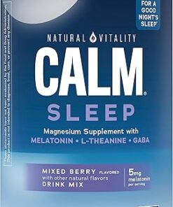 Natural Vitality Calm Sleep, Melatonin & Magnesium Citrate, Sleep Aid Drink Mix, GABA, Aid, Vegan, Gluten Free Non-GMO, Mixed Berry, 16 Oz