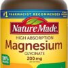 Nature Made Magnesium Glycinate 200 mg per Serving, Magnesium Supplement for Muscle, Heart, Nerve and Bone Support, 60 Magnesium Bisglycinate Capsules, 30 Day Supply