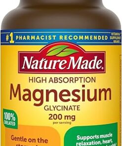 Nature Made Magnesium Glycinate 200 mg per Serving, Magnesium Supplement for Muscle, Heart, Nerve and Bone Support, 60 Magnesium Bisglycinate Capsules, 30 Day Supply