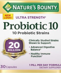 Nature’s Bounty Probiotic 10, Ultra Strength Daily Probiotic Supplement, Support for Digestive, Immune and Upper Respiratory Health, 1 Pack, 30 Capsules