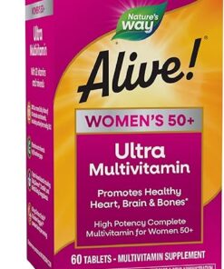 Nature’s Way Alive! Women’s 50+ Ultra Potency Complete Multivitamin, High Potency Formula, Promotes Healthy Heart, Brain, Bones*, with Methylated B12, Gluten-Free, 60 Tablets...