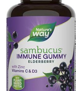 Nature’s Way Sambucus Elderberry Immune Gummies, Daily Immune Support for Kids and Adults*, with Vitamin C, Vitamin D3, Zinc, Gluten Free, Vegetarian, 60 Gummies (Packaging May...