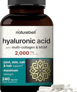 NatureBell Hyaluronic Acid Supplements 2000*mg | 240* Capsules, with MSM & Multi Collagen – 3 in 1 Support – Skin Hydration, Joint Lubrication, Hair, and Eye Health