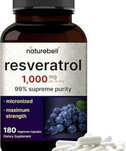 NatureBell Resveratrol Supplement 1000mg Per Serving, 180 Veggie Capsules, 99% Pure Trans-Resveratrol, Antioxidant for Healthy Aging, Brain & Heart Support – Non-GMO