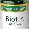 Nature's Bounty Biotin, Vitamin Supplement, Supports Metabolism for Cellular Energy and Healthy Hair, Skin, and Nails, 5000 mcg, 150 Softgels