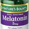 Nature's Bounty Melatonin 5mg Dual Spectrum, 100% Drug Free Sleep Supplement, Quick Release and Extended Release, Promotes Relaxation and Sleep Health, 60 Bi-Layer Tablets