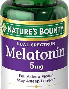 Nature's Bounty Melatonin 5mg Dual Spectrum, 100% Drug Free Sleep Supplement, Quick Release and Extended Release, Promotes Relaxation and Sleep Health, 60 Bi-Layer Tablets