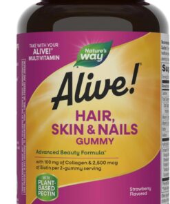 Nature's Way Alive! Hair, Skin & Nails Gummies, Advanced Beauty Formula*, with Biotin and Collagen, Strawberry Flavored, 60 Gummies (Packaging May Vary)