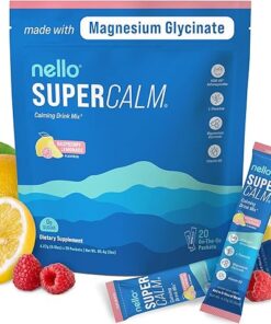 Nello Supercalm Powdered Drink Mix, Raspberry Lemonade, L Theanine, Ksm-66 Ashwagandha, Magnesium Glycinate, Vitamin D 3, Supplements for Relaxation & Focus, No Sugar, Non GMO,...