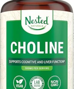 Nested Naturals Choline Bitartrate 500mg - High Potency Choline Supplements - Supports Cognitive Performance & Liver Function - 100% Vegan & Non-GMO Choline - 90 Vegan Capsules