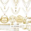 NEWITIN 69 Pieces Gold Jewelry Set for Women Fashion Costume Jewelry Gold Plated Necklace Bracelet Gold Earrings Set for Women