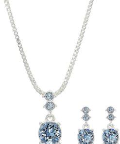 Nine West Women's Boxed Necklace/Pierced Earrings Set, Silver/Blue, One Size