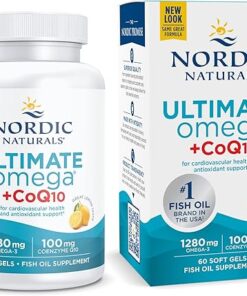 Nordic Naturals Ultimate Omega + CoQ10, Lemon - 60 Soft Gels - 1280 mg Omega-3 + 100 mg CoQ10 - Heart Health, Cellular Energy, Antioxidant Support - Non-GMO - 30 Servings