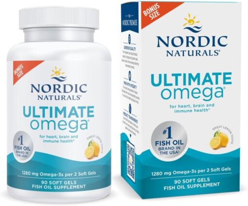 Nordic Naturals Ultimate Omega, Lemon Flavor - 90 Soft Gels - 1280 mg Omega-3 - High-Potency Omega-3 Fish Oil Supplement with EPA & DHA - Promotes Brain & Heart Health - Non-GMO...