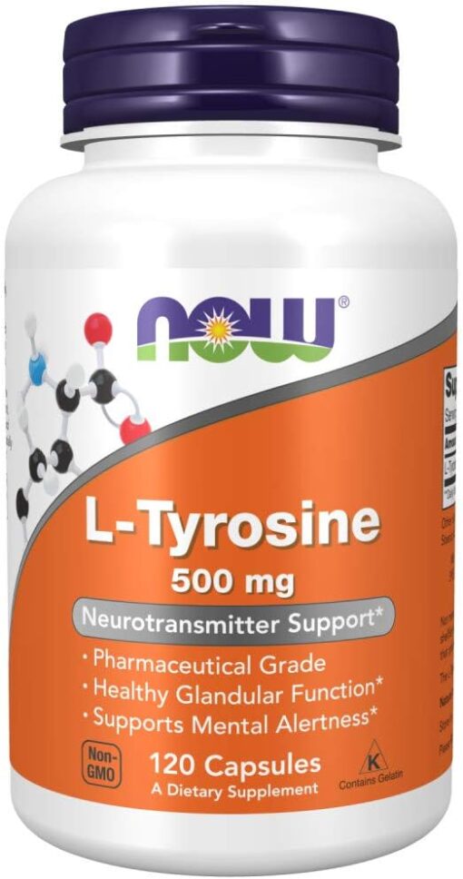 NOW Supplements, L-Tyrosine 500 mg, Supports Mental Alertness*, Neurotransmitter Support*, 120 Capsules