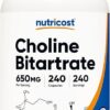 Nutricost Choline Bitartrate 650mg, 240 Vegetarian Capsules - Non-GMO, Vegetarian Friendly, Gluten Free