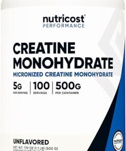 Nutricost Creatine Monohydrate Micronized Powder 500G, 5000mg Per Serv (5g) - Micronized Creatine Monohydrate, 100 Servings, 17.637 Ounes