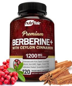 NutriFlair Premium Berberine HCL 1200mg, 120 Capsules - plus Pure True Ceylon Cinnamon, Berberine HCI Root Supplements Pills - immune system, healthy weight management