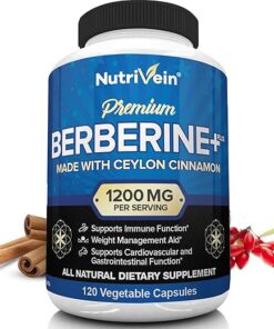 Nutrivein Premium Berberine HCL 1200mg Plus Organic Ceylon Cinnamon - 120 Capsules - Supports Immune System, Weight Management - Berberine HCI Supplement