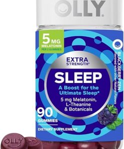 OLLY Extra Strength Sleep Gummy, Occasional Sleep Support, 5 mg Melatonin, L-Theanine, Chamomile, Lemon Balm Extracts, Sleep Aid, Blackberry Flavor - 90 Count (Packaging May Vary)