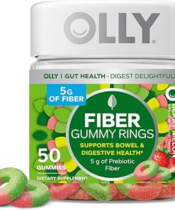 OLLY Fiber Gummy Rings, 5g Prebiotic Fiber, FOS (Fructo-oligosaccharides), Digestive Support, Berry Melon 50ct