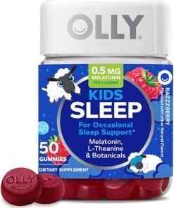 OLLY Kids Sleep Gummy, Occasional Sleep Support, 0.5mg Melatonin, L Theanine, Chamomile, and Lemon Balm Extracts, Childrens Chewable Supplement, Raspberry Flavor - 50 Count...