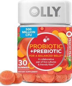 OLLY Probiotic + Prebiotic Gummy, Digestive Support and Gut Health, 500 Million CFUs, Fiber, Adult Chewable Supplement for Men and Women, Peach, 30 Day Supply - 30 Count