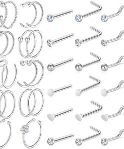 ONESING 9-40 Pcs 20G Nose Rings for Women Nose Piercings Jewelry Nose Rings Hoops L Shape Nose Studs Screw Hypoallergenic Nostril Surgical Stainless Steel Nose Rings Studs for...