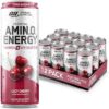 Optimum Nutrition Amino Energy Sparkling Hydration Drink, Electrolytes, Caffeine, Amino Acids, BCAAs, Sugar Free, Juicy Cherry, 12 Fl Oz, 12 Pack (Packaging May Vary)