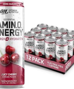 Optimum Nutrition Amino Energy Sparkling Hydration Drink, Electrolytes, Caffeine, Amino Acids, BCAAs, Sugar Free, Juicy Cherry, 12 Fl Oz, 12 Pack (Packaging May Vary)