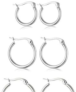 ORAZIO 4 Pairs Stainless Steel Hoop Earrings Set Cute Huggie Earrings for Women,10MM-20MM