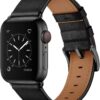 OUHENG Compatible with Apple Watch Band 49mm 45mm 44mm 42mm, Genuine Leather Band Replacement Strap Compatible with Apple Watch Ultra 2/1 Series 9/8/7/6/5/4/3/2/1/SE/SE2, Black...