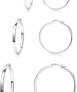 PABBEU 925 Sterling Silver Hoop Earrings,3 Pair Silver Hoop Earrings for Women, Lightweight Small Silver Hoop Earrings,Hypoallergenic Silver Hoop Earrings for Women 20mm 30mm 40mm